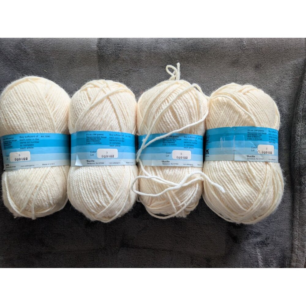 Bucilla Softex Easy Care Yarn Lot of 4 Skeins - Color 5 Off White/Cream - Picture 2 of 6